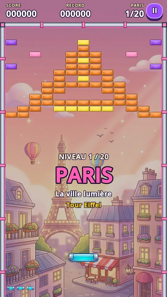 Nivel de París con la torre Eiffel dibujada en ladrillos
