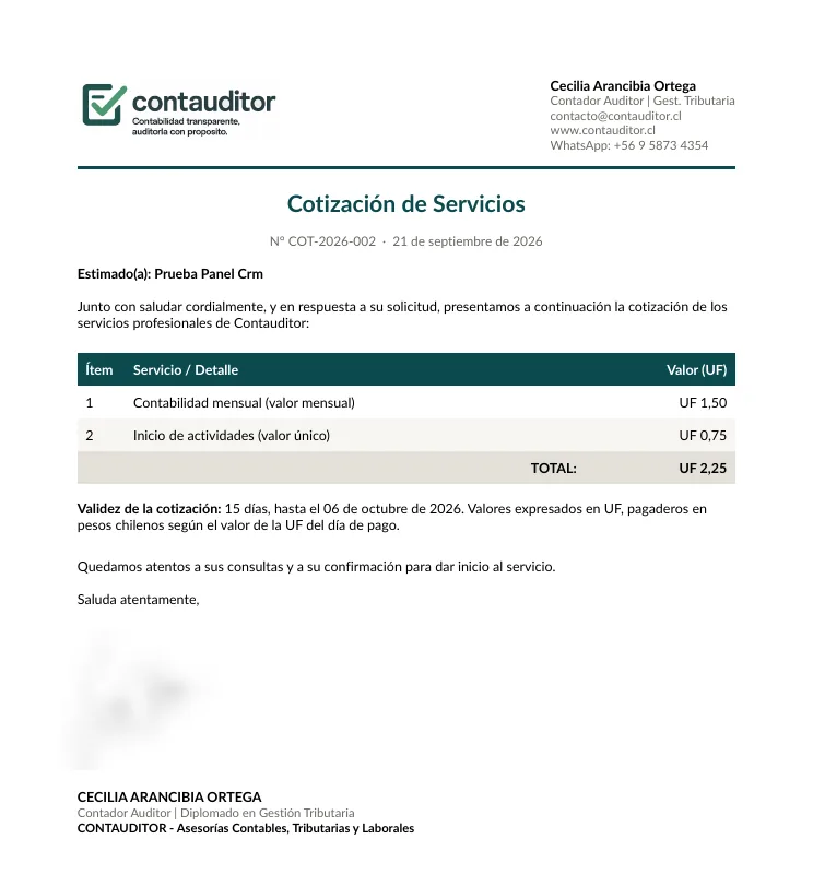 Devis PDF généré par le CRM de ContAuditor