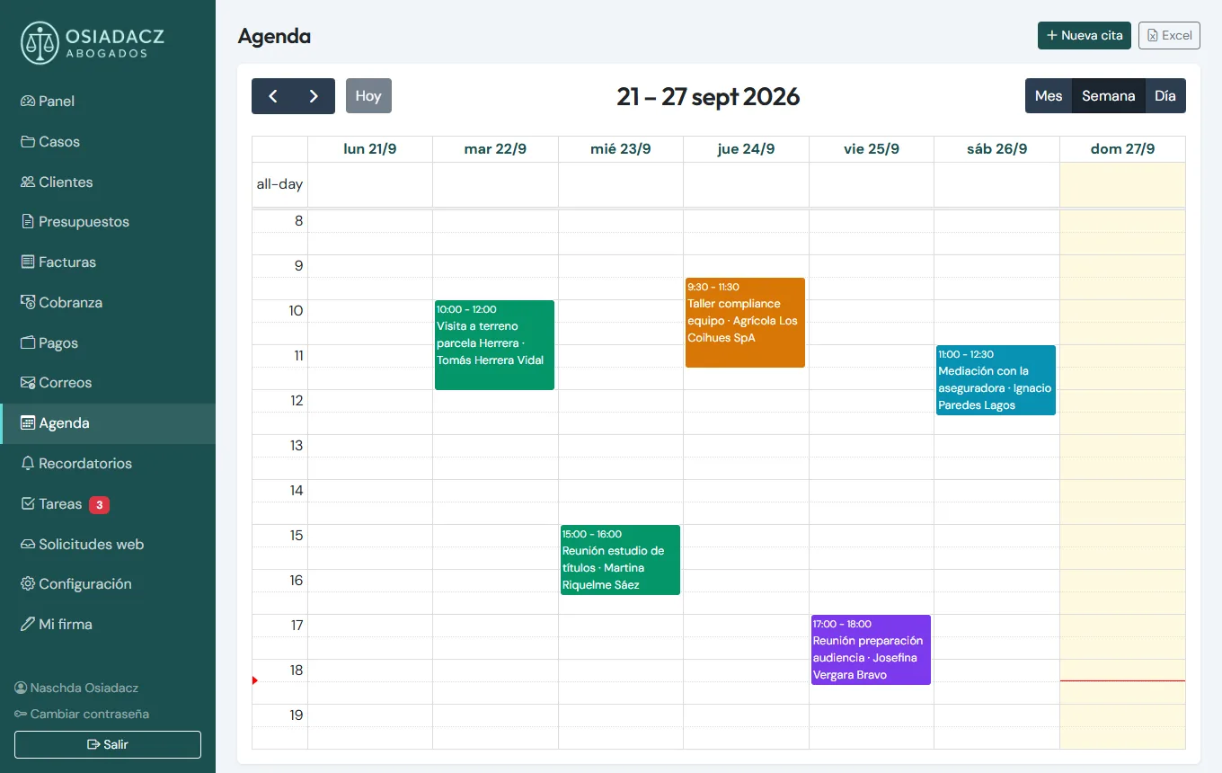 Agenda hebdomadaire du CRM