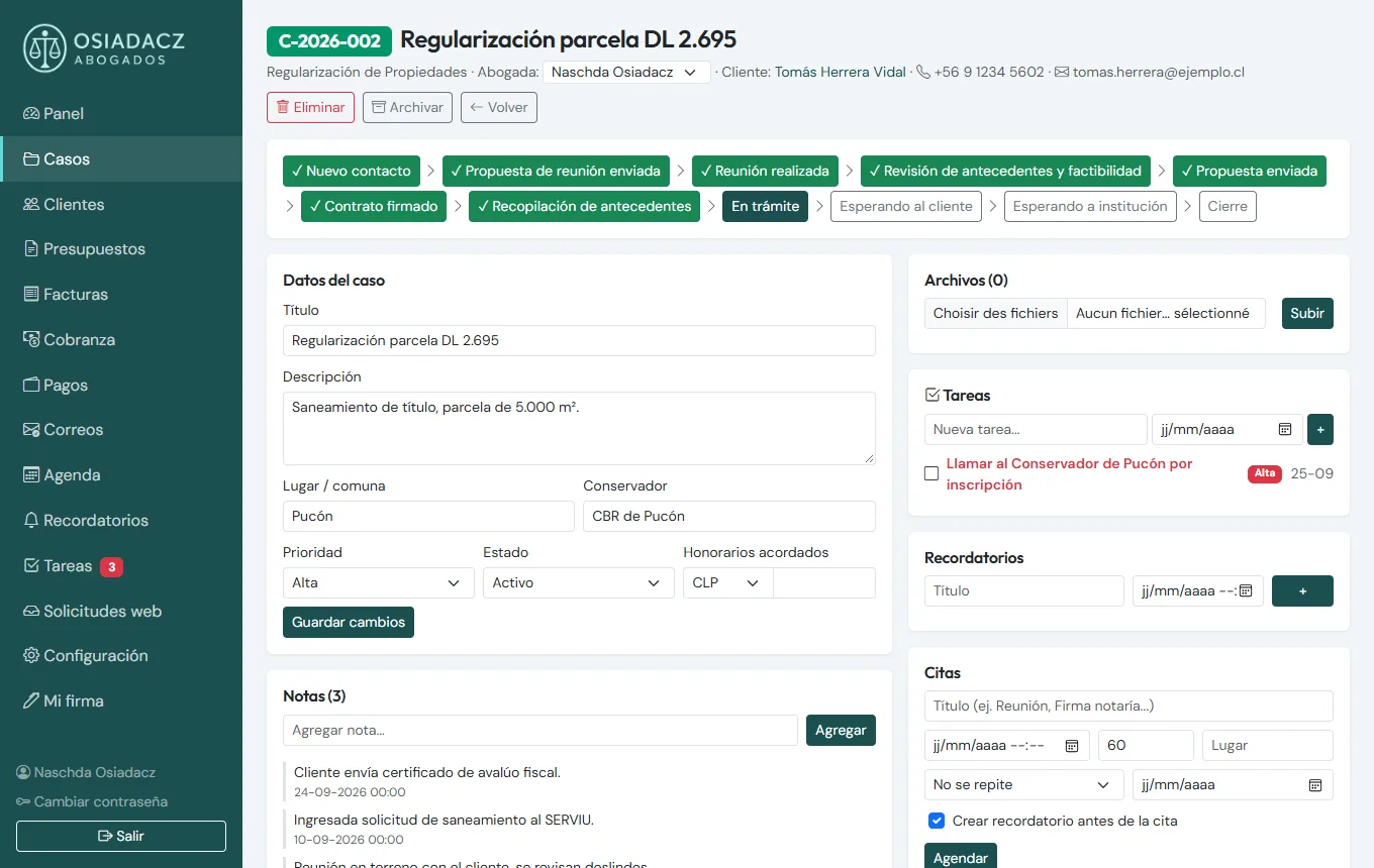 Fiche d'un dossier avec ses étapes