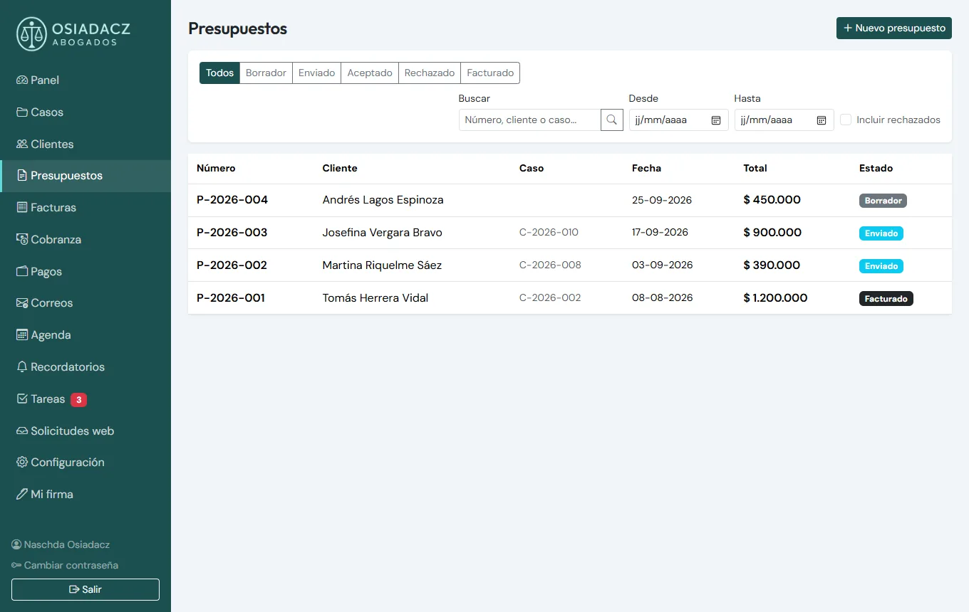 Liste des devis du CRM