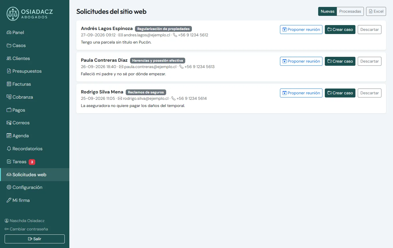 Demandes du site web reçues dans le CRM