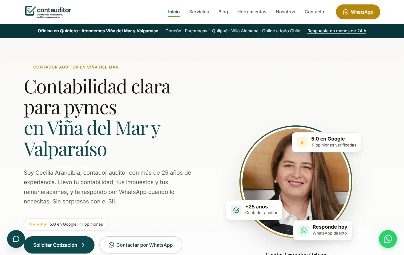 Sitio de ContAuditor con su asistente guiado