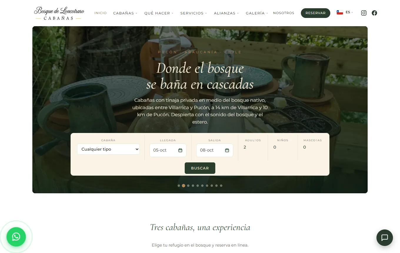 Cabin website with an availability calendar