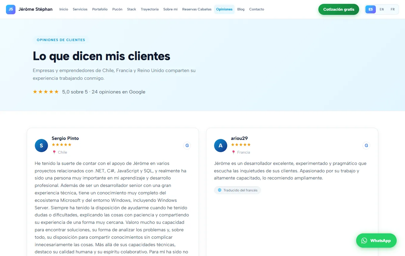 Page d'avis clients avec les avis Google