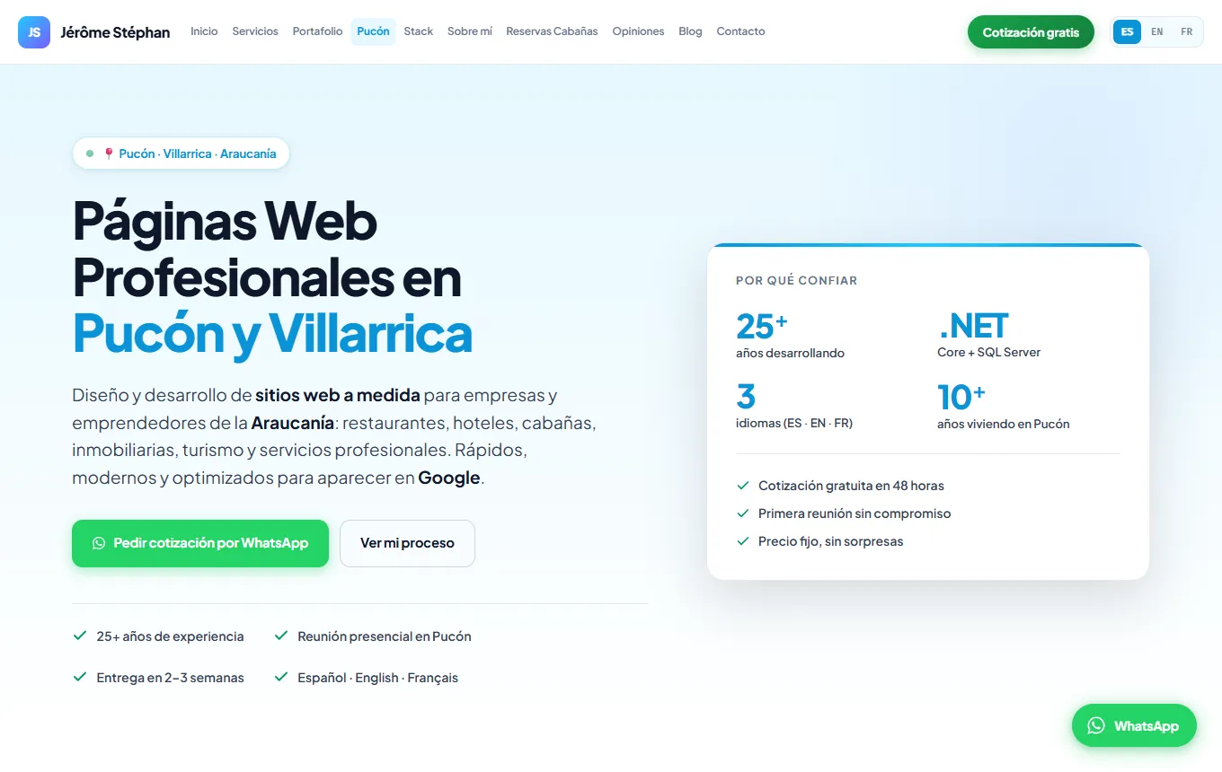 Page de service dédiée à Pucón et Villarrica