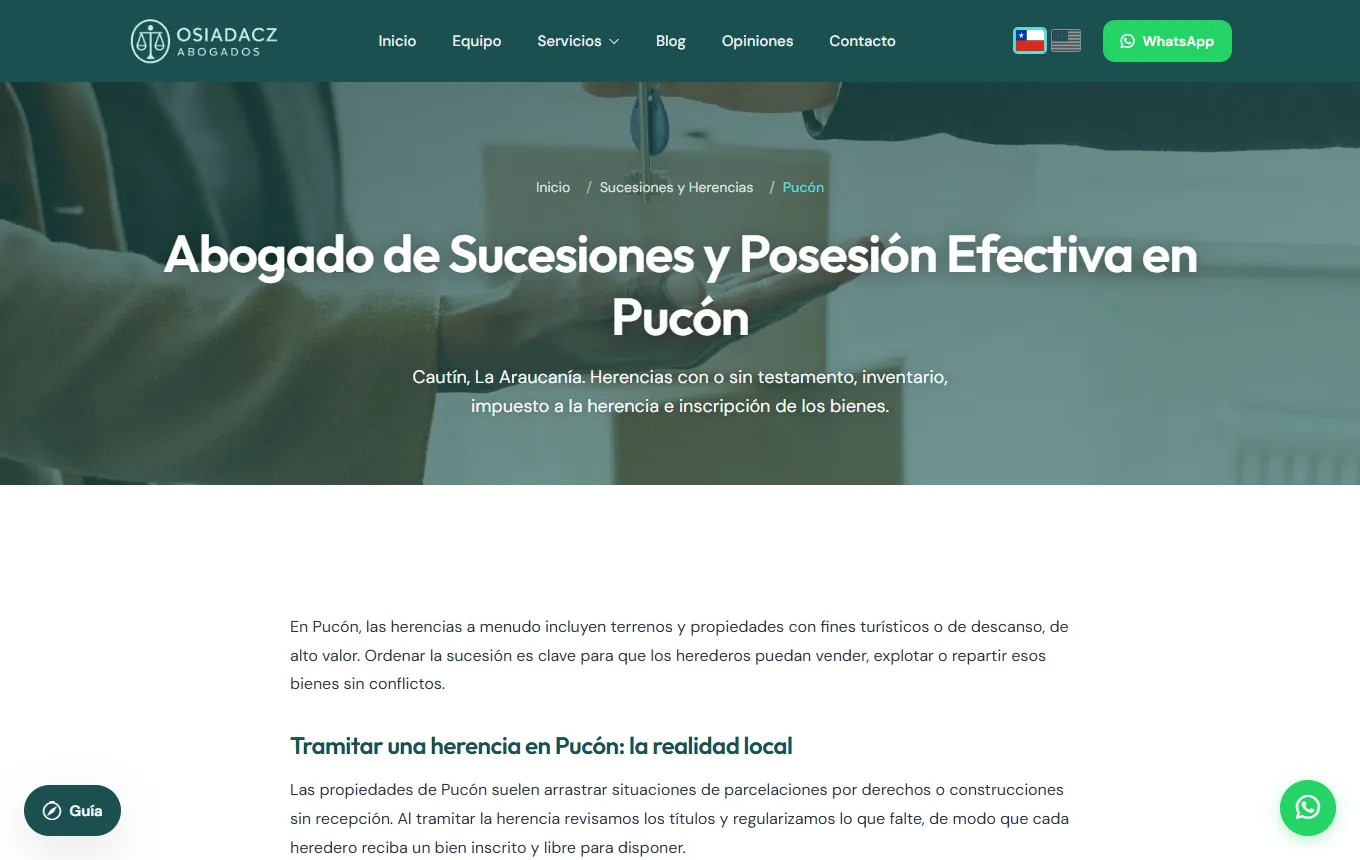 Page avocat en successions à Pucón