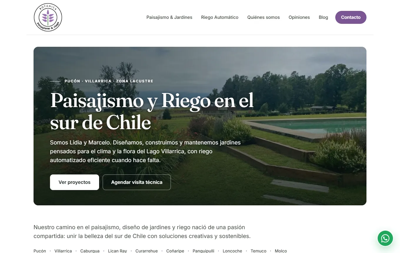 Site de Paisajismo Botánica à Pucón et Villarrica