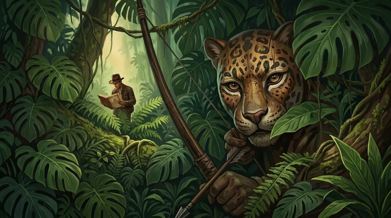 A jaguar stalks Tomás in the jungle