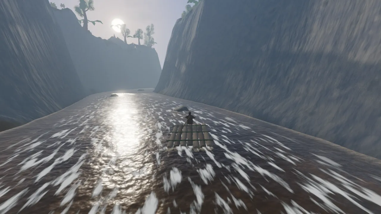 The Pongo rapids between two cliffs