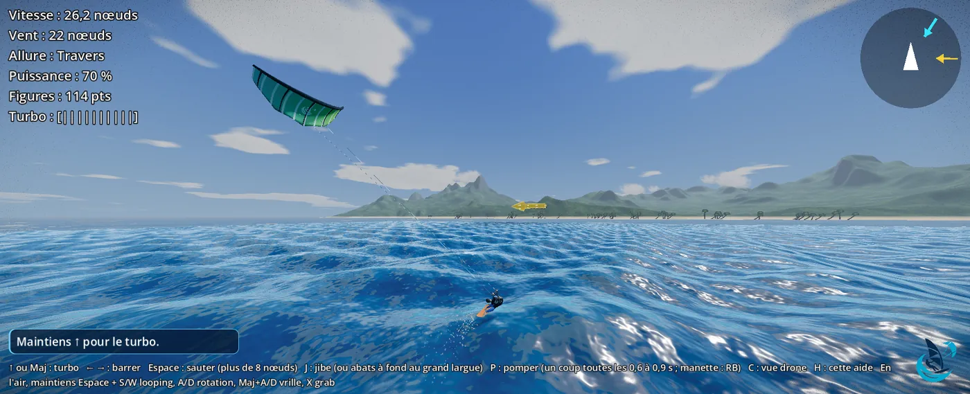 WindRush: kitesurfer riding with the kite