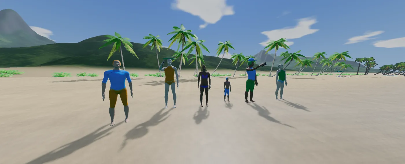Characters made with MakeHuman on the WindRush beach