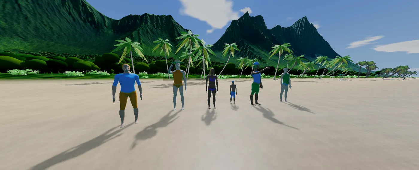 Personnages créés avec MakeHuman sur la plage de WindRush
