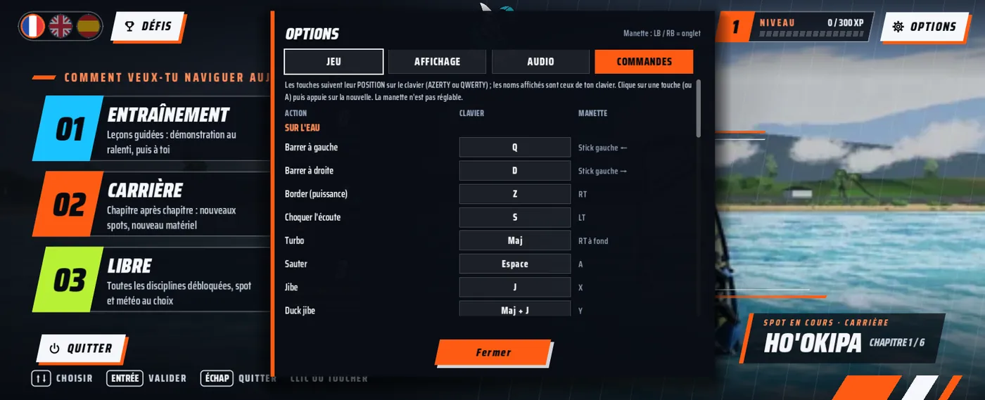 WindRush&nbsp;: options PC, onglet Commandes