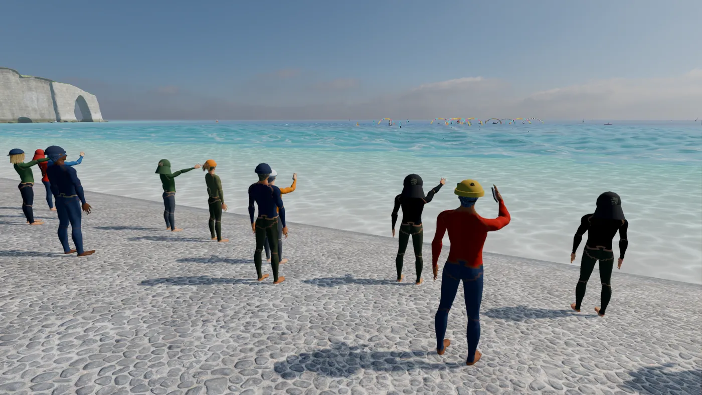 WindRush: race crowd on the Étretat pebble beach