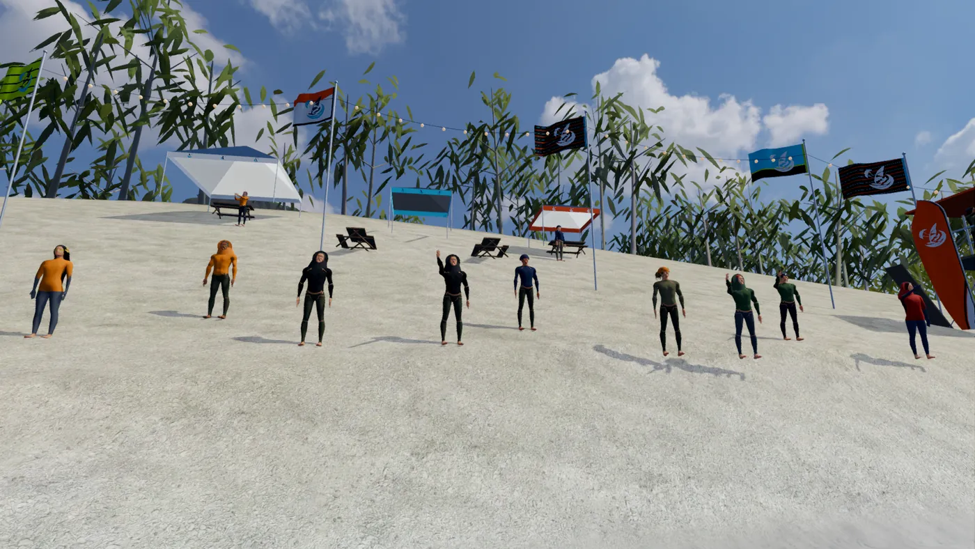 WindRush: crowd, flags and race tent at Le Morne