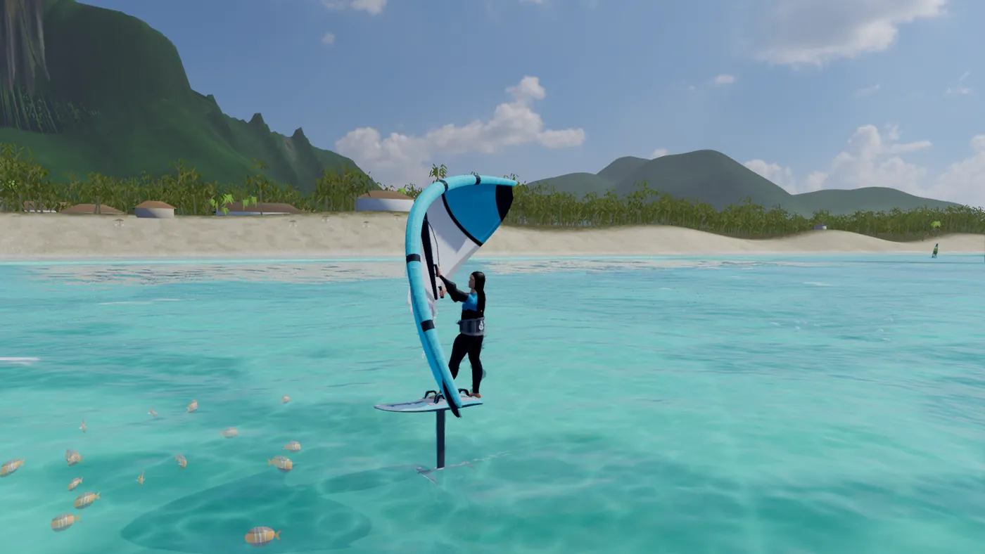 WindRush: wing foiling at Le Morne, wing held in front of the chest