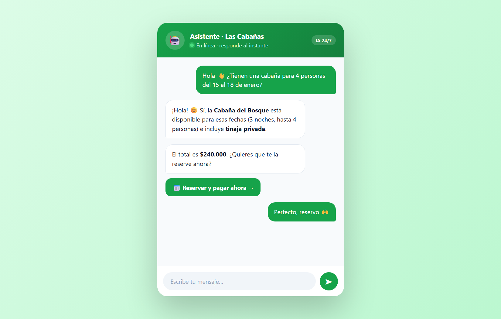 Agente de inteligencia artificial que responde a los clientes y reserva 24/7